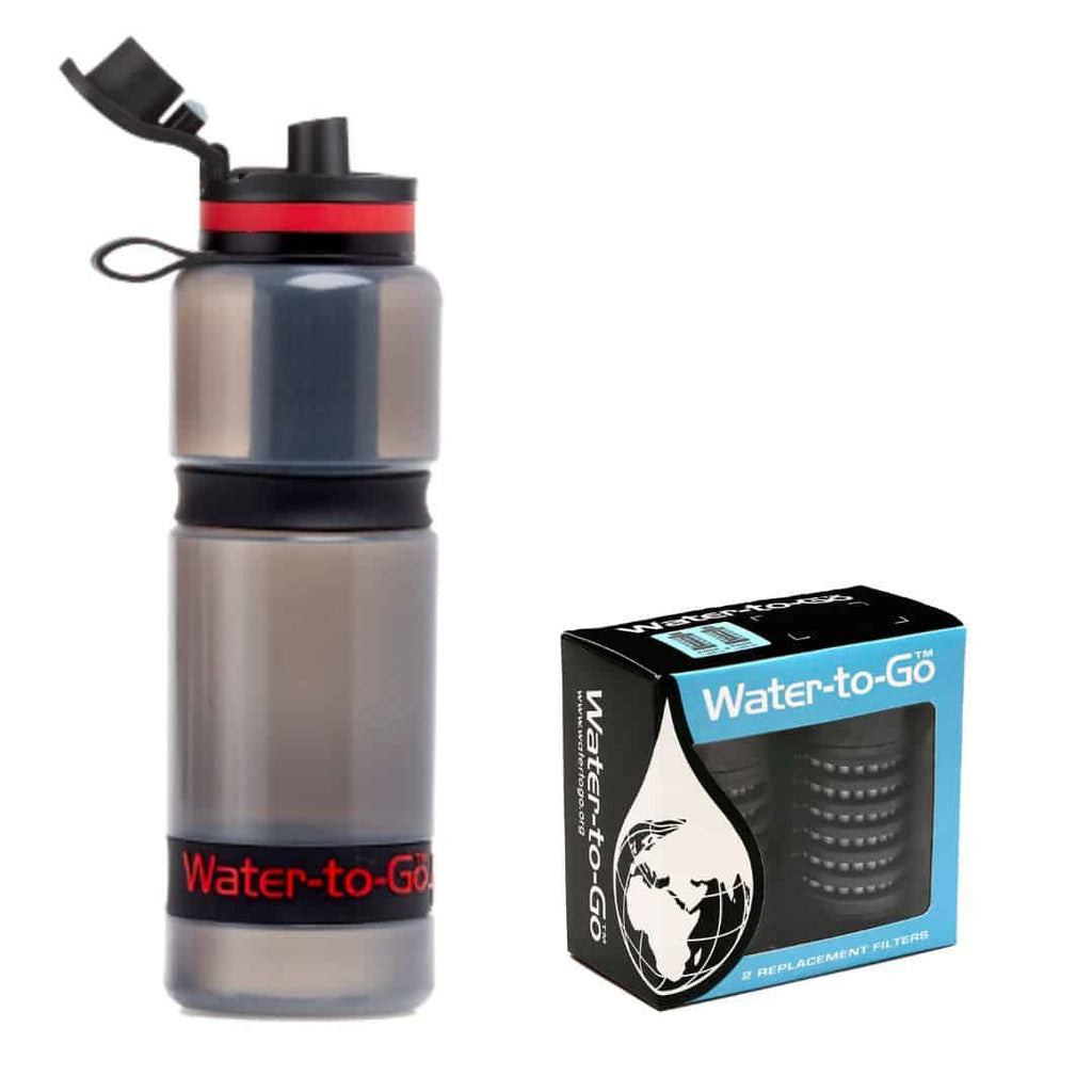 VALUE BUNDLE: Water-to-Go™ 25 oz Active Water Purifier Bottle + 3 Filters (Black/Red)